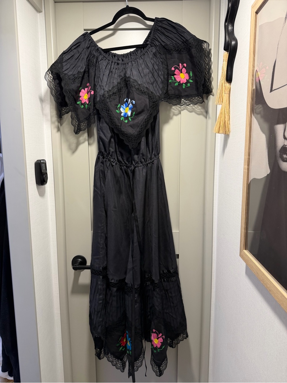 Black Embroidered Maxi Dress with Floral Accents